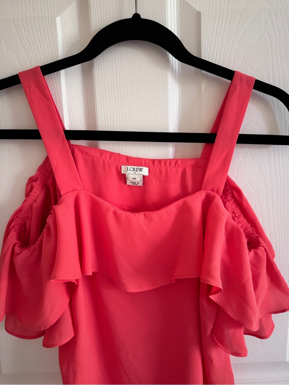J. Crew Coral Pink Ruffle Cold-Shoulder Top NWOT
